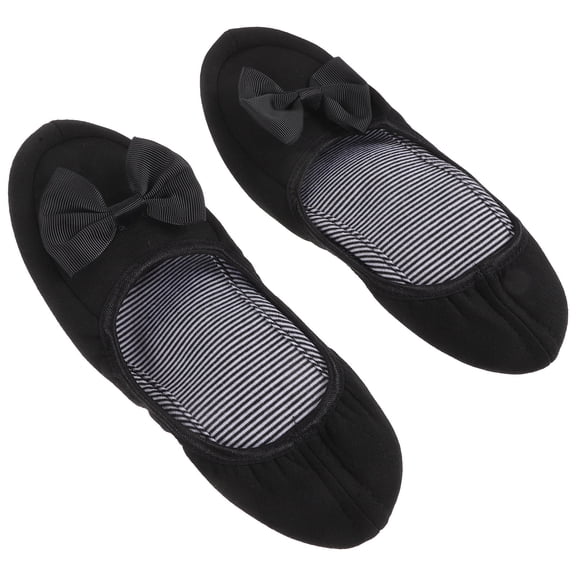 REOFLYUP Women's Folding Travel Slippers with Silent Non- Plastic Sole, Lightweight and Portable, Black, 1 Pair