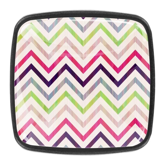 4 Pcs Square Cabinet Handle Cupboard Knob Drawer Pulls Handle Rainbow Wave Chevron Drawer Knobs with Screws Furniture Decoration