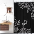 thumbnail image 1 of Black Luxury Fabric Shower Curtain with Gray Floral Pattern, 1 of 2