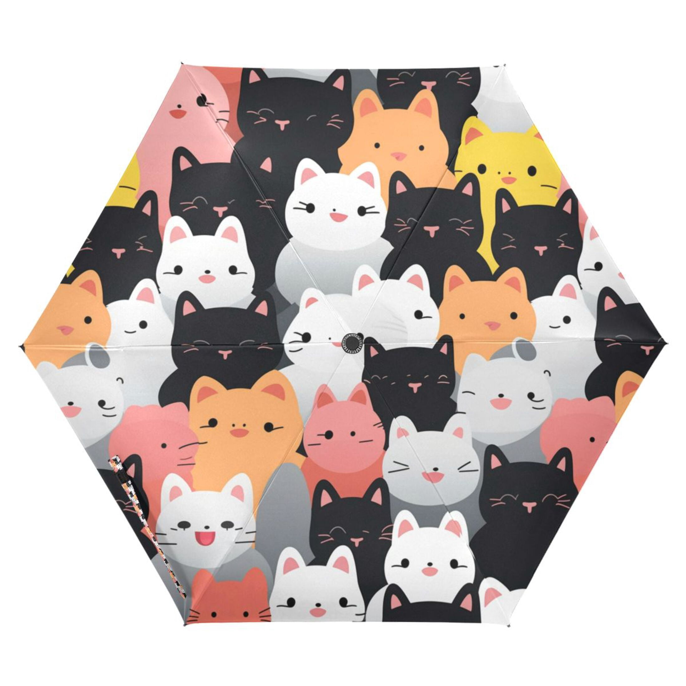 Colorful Happy Cats Compact Sun Umbrella Windproof Travel Umbrellas for Rain Strong Portable UV Protection