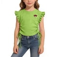 thumbnail image 4 of Auroural Toddler Girls Summer Clothes 5T Girls Ruffle Sleeve Drawstring Crop Tops with Cute Embroidery - Casual Summer T-Shirt for Kids 2-10 Years, 4 of 7
