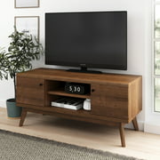 Living Skog TV Stand Media Console MDF for Tv's up to 50 inches Mid-Century, in Walnut Brown