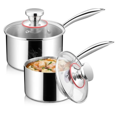 Coliware 2 QT & 1 QT Saucepan with Lid, Tri-Ply Stainless Steel Sauce Soup Pot Set for Home Restaurant