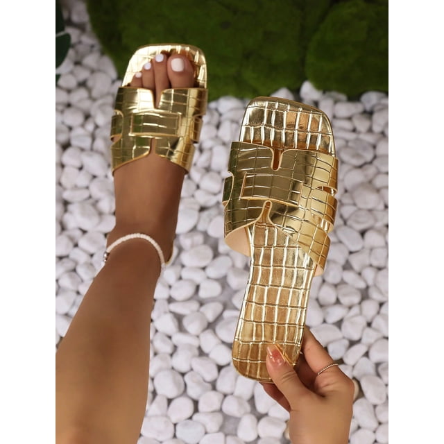 Women's Fashionable Gold Color Outdoor Travel Casual Flat Shoes, Versatile