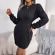 thumbnail image 4 of Vestido de punto con cuello alto y mangas abullonadas para mujer - Minivestido ajustado - Moda informal de invierno (S-L), 4 of 8