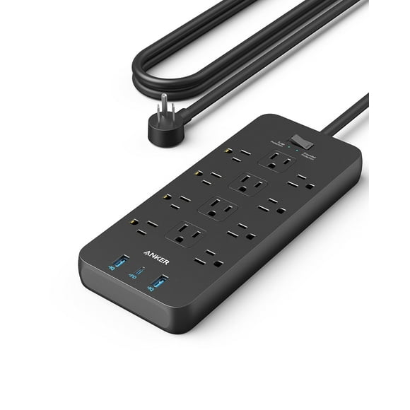 Anker Regleta con 3 puertos USB, protector contra sobretensiones (2100J-10 pies), 12 salidas con 2 puertos USB A y 1 puerto USB C, funciona con iPhone 15/15 Plus/15 Pro/15 Pro Max, para el hogar, la o