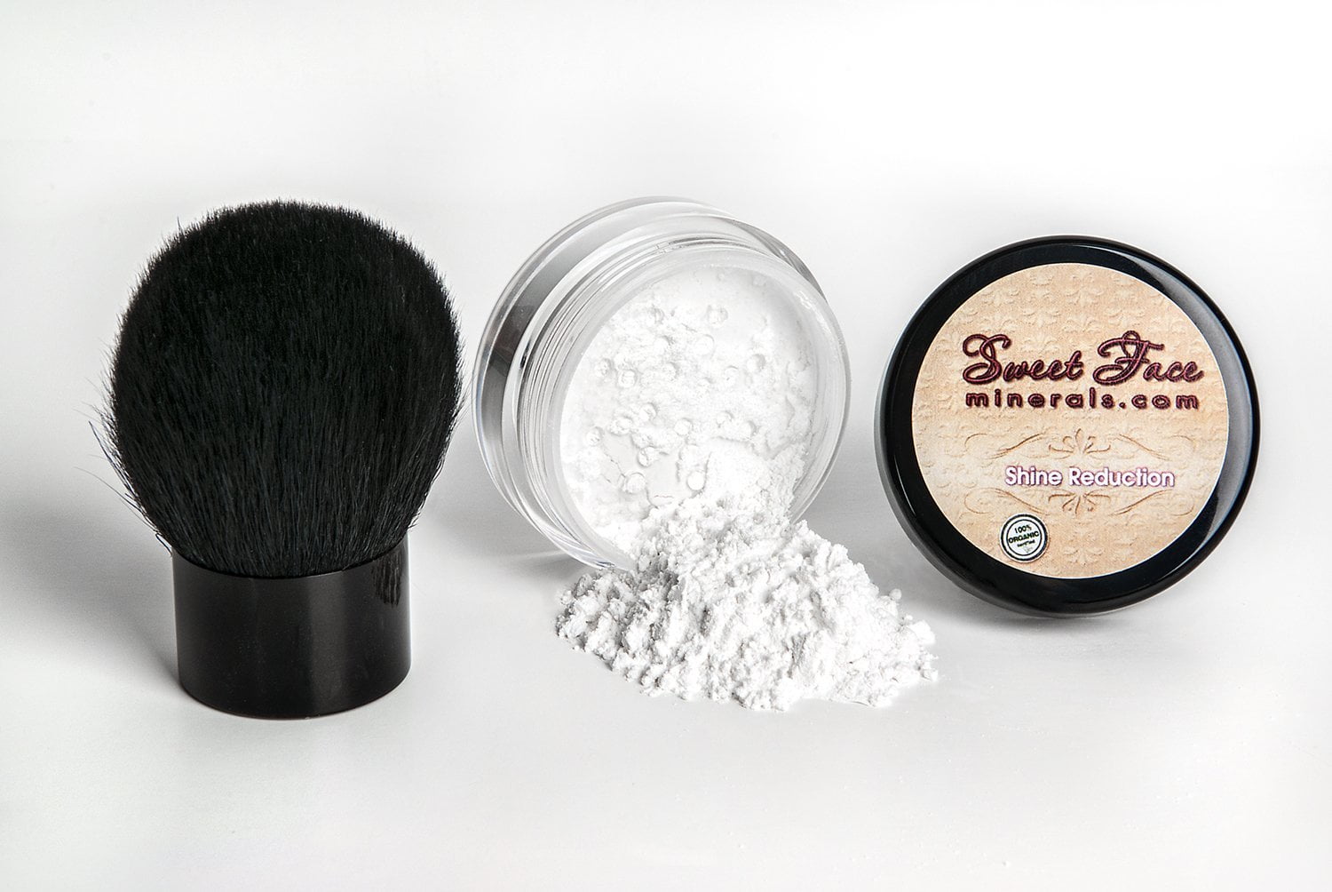 SHINE REDUCTION POWDER with KABUKI BRUSH Oil Control Corrector Mineral Makeup Bare Skin Concealer Sheer Loose Powder Full Coverage