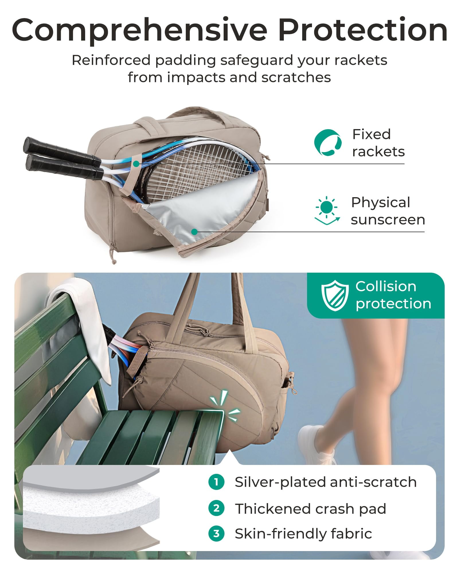 BAGSMART Tennis Gym Bag for Women, Tennis Bag Holds 2 Rackets with Shoe Compartment & Wet Pocket, Sports Duffle Bags fits up to 15.6" Laptop, Women Overnight Weekend Bag,Camel