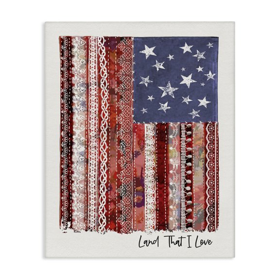 Stupell Industries Eclectic Land That I Love Phrase Macram� American Flag Canvas Art, 16 x 20, by Erica Billups