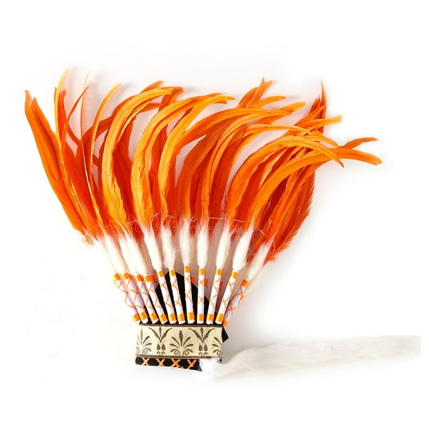 Tocado de plumas para adultos, sombrero de jefe para espectáculos de danza y juegos de rol Naranja