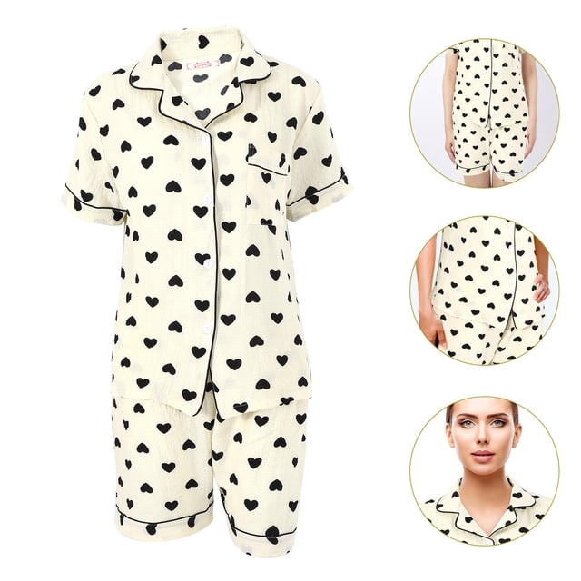ADDHAT 1Jgo Homewear De Negro Para Mujer Pijama De Manga Corta Y Cómodo
