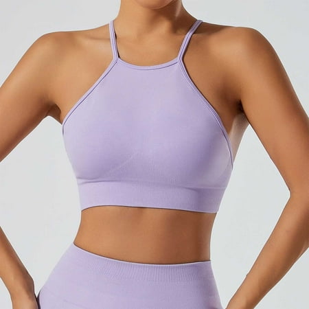 REORIAFEE Underwear for Women No Wire Gathered Together Bras Solid Sports Brassiere Breathable Spaghetti Straps Comfy Corset Underwear Classic Comfortable Support Lingerie Purple L
