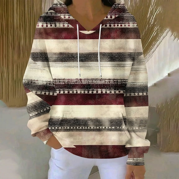 AUNVITO Women's Printed Hoodie with Pockets Drawstring Hood Long Sleeve Casual Knitting Cotton Sweatshirt