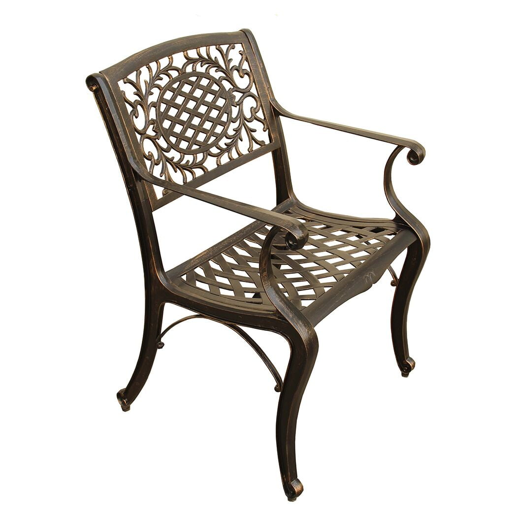 35” Bronze Ornate Lattice Round Aluminum Outdoor Patio Dining Chair