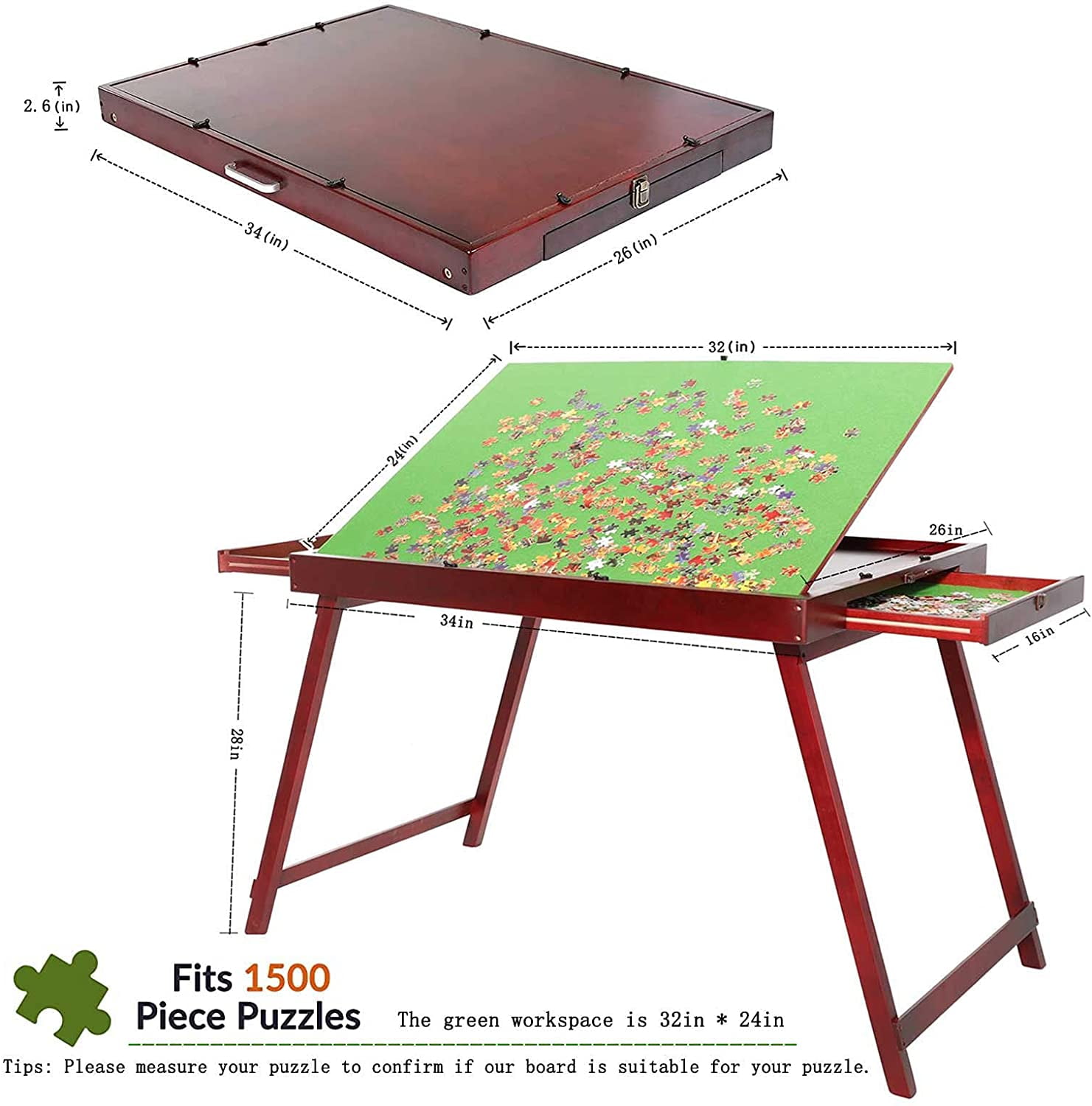 Buy Wooden Jigsaw Puzzle Table with Drawers and Legs 1500 Pieces Puzzle