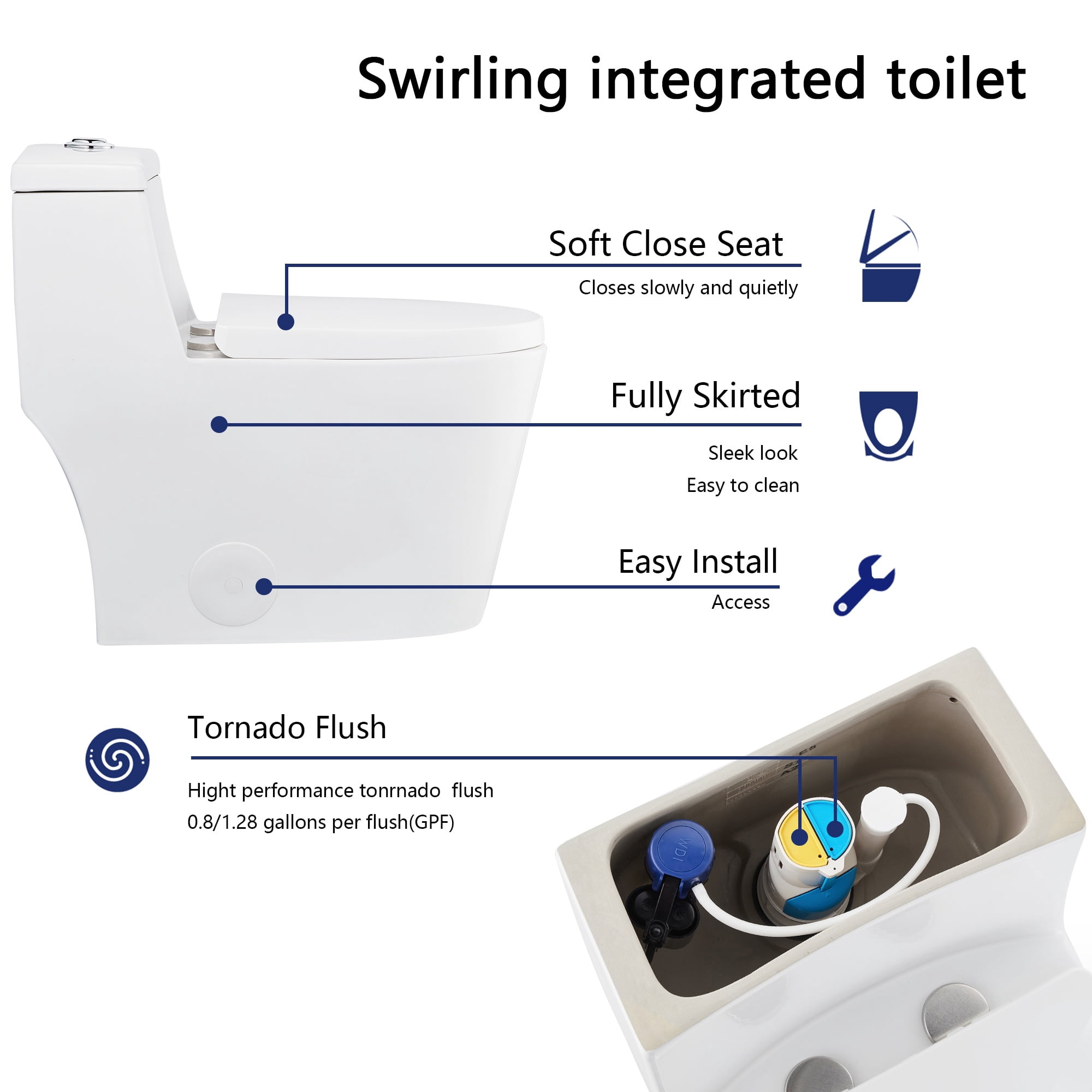 DeerValley Prism DV-1F52636 Dual-Flush Elongated One-Piece Toilet with Glazed Surface (Seat Included)