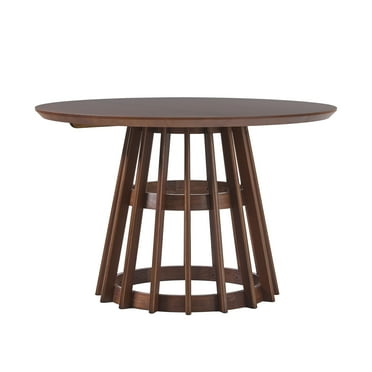DeeHome Modern 48" Round Solid Wood Dining Table with Pedestal Base, Brown