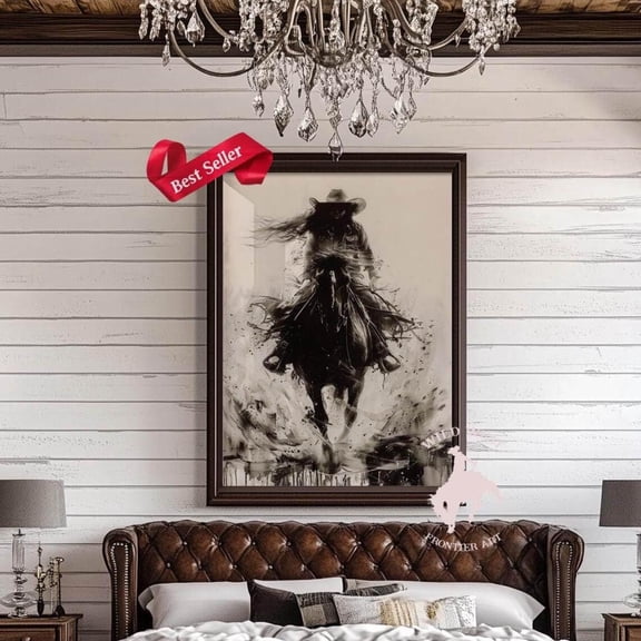 Western Cowgirl Riding Horse Poster, Black And White Rose Western Wall Art Print, Rustic Ranch Home Decor, Fine Art Cowboy Art, Rodeo Poster Home Decor #2976, Unframed Poster Size 8x12