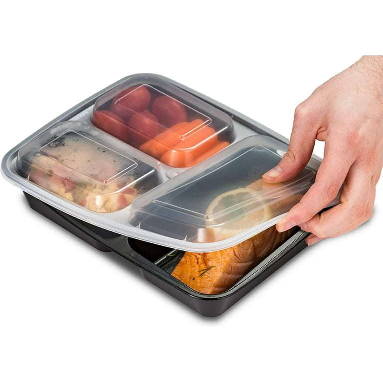EZ Prepa [20 Pack] 32oz 3 Compartment Meal Prep Containers with