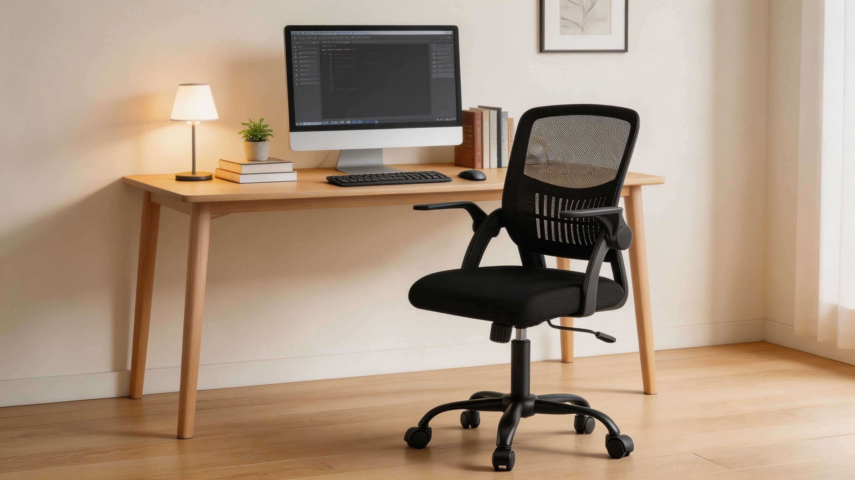 Flip-Up Armrest Fabric Computer Chair with Adjustable Rotating Backrest, Height Adjustable, 350 lbs Capacity, Multiple Colors