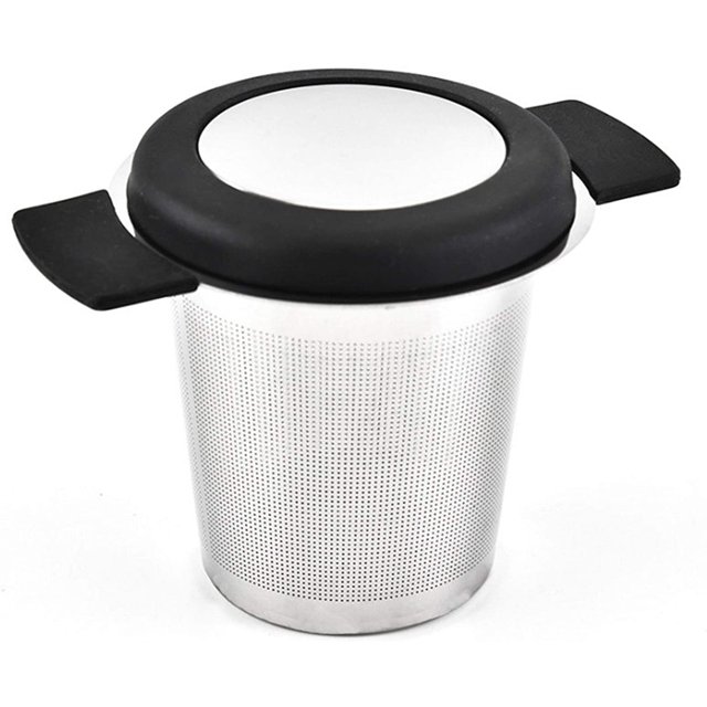 Infusor de té de malla extrafina, colador de té de acero inoxidable para té y café de hojas sueltas, filtro de té de gran capacidad para tazas de té, teteras, tazas, asas dobles de silicona
