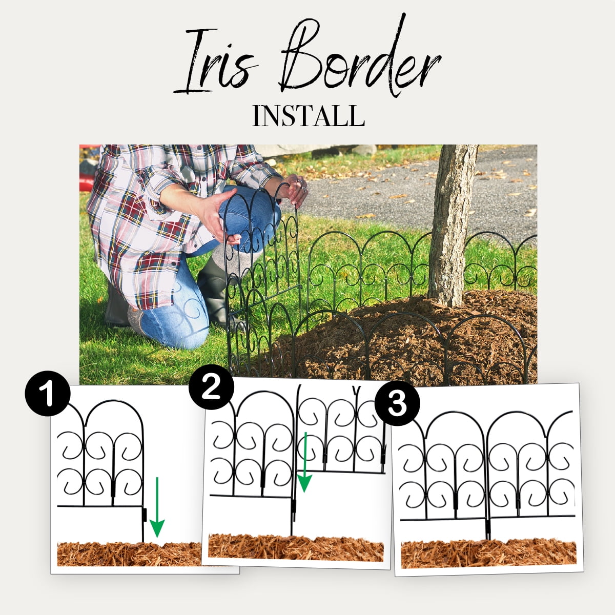 Expert Gardener Iris Black Powder Coated Steel Garden Border 16 inches H x 18 inches W