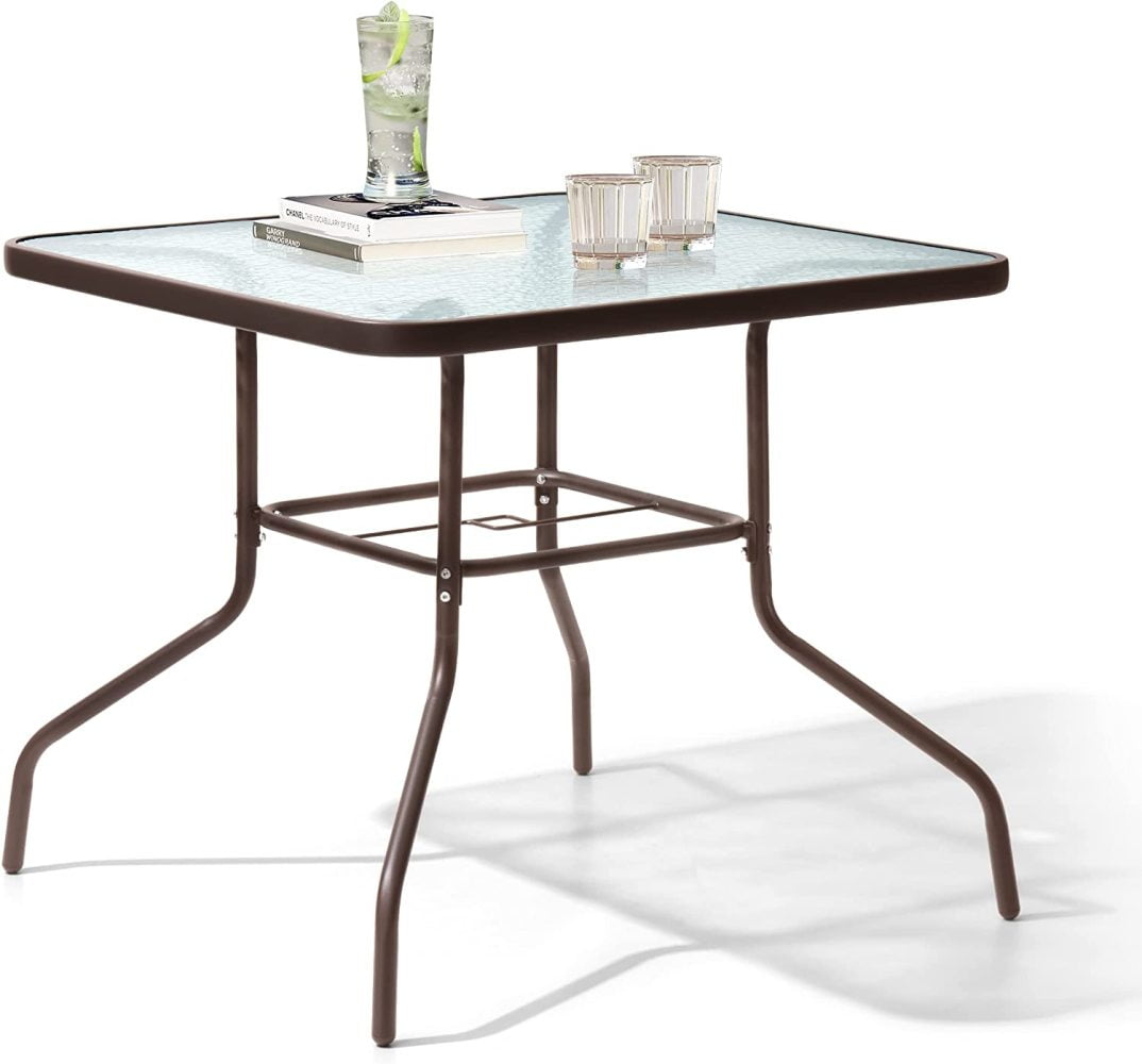 JayDAYon Patio Dining Table Outdoor Square Table with Umbrella Hole for