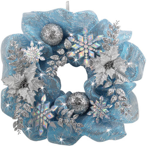 Holiday Time Blue/Silver Lighted Wreath, 26"