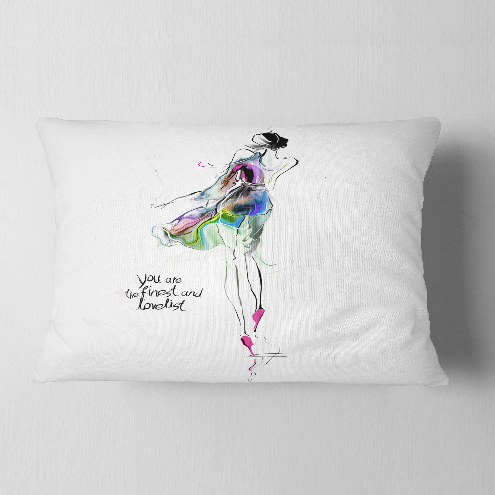 Designart Young Woman Green Purple - Abstract Portrait Throw Pillow - 12x20