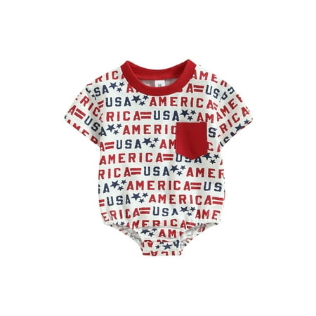 

jaweiwi Baby Toddler Boys 4th of July Jumpsuit 0 3M 6M 12M 18M Casual Independence Day Letter Print Short Sleeve Romper for Newborn Infant