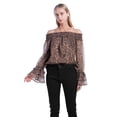 thumbnail image 3 of Valcatch Women Off the Shoulder Tops Long Sleeve Leopard Print Chiffon Top, 3 of 5