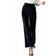 thumbnail image 3 of Women'S Velvet Elastic Waist Flare Leg Palazzo Long Pants Trousers Bell Bottom Casual Streetwear Trousers Navy Blue S, 3 of 8