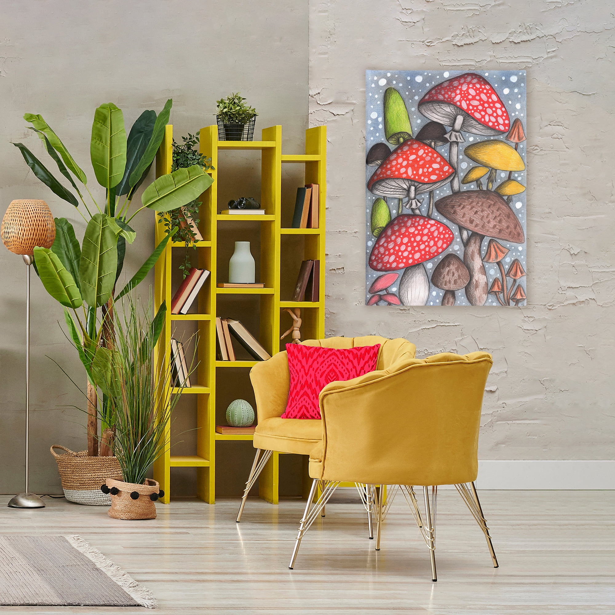 Sketched Magical Mushrooms Canvas Wall Art, design by Cecilia Battaini