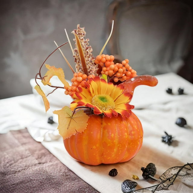 Centros de mesa artificiales para decoración de fiestas, arreglos florales artificiales, decoración de Acción de Gracias de otoño para adornos de Macarena Escultura de calabaza