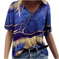 thumbnail image 2 of Fesfesfes Women Shirts Women's Fashion Printing Casual V-neck Short Sleeve Loose T-shirt Tops Winter Tops for Women L(US:8), 2 of 5