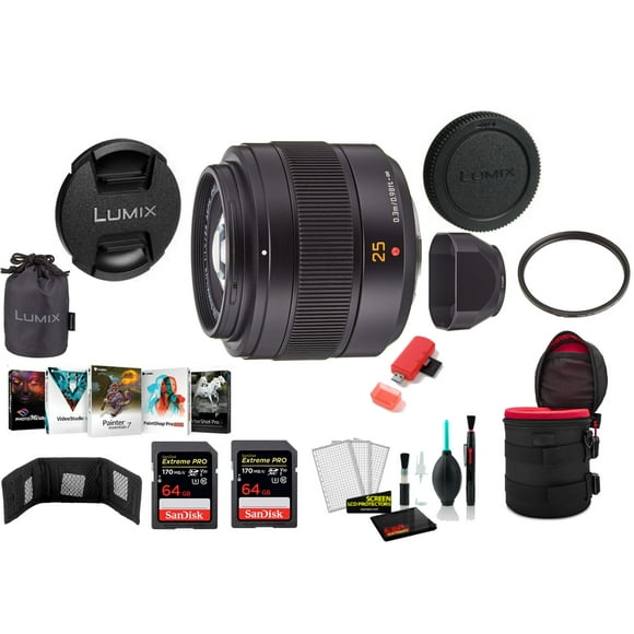 Panasonic Leica DG Summilux 25mm f/1.4 II ASPH. Lens with 2x 64 Memory Cards and More (International Model)