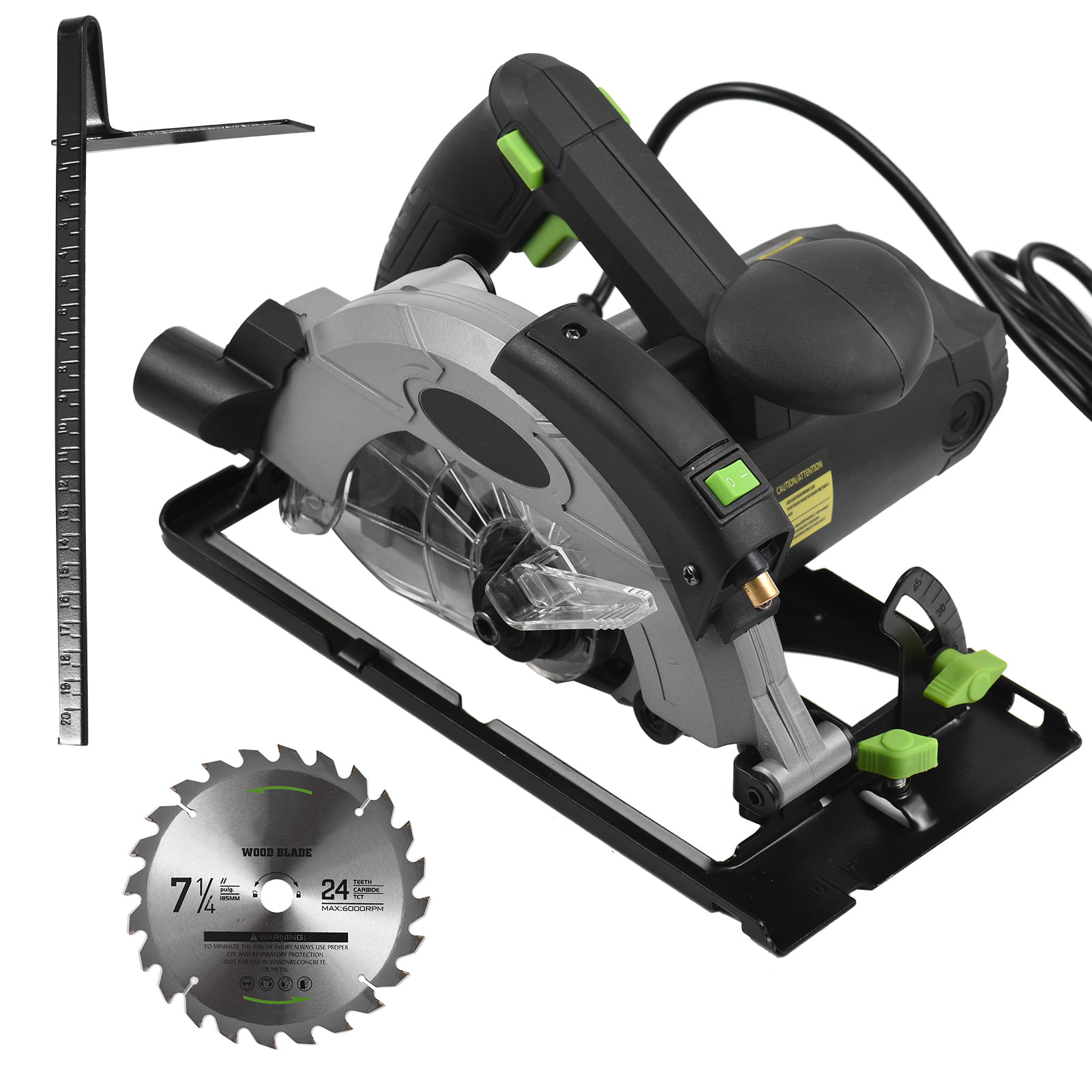 12A 5500RPM Corded Circular Saw with 7-14'' Circular and Guide Max Cutting  Depth 2.45'' (90°), 1.81'' (45°) for Wood and Log Cutting