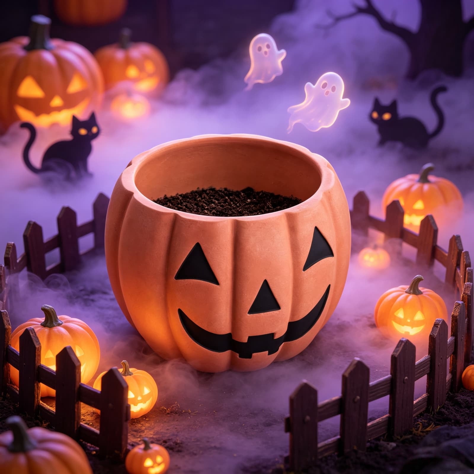 Pumpkin Shaped Planter, 5.91-Inch Small Decorative Pot for Indoor Outdoor Fall Plants, Halloween Porch, Tabletop and Garden Decor