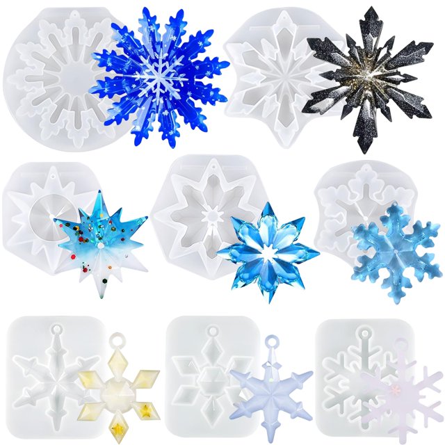 Molde de resina OMDBAGD con forma de copo de nieve navideño con forma de copo de nieve, 8 unidades