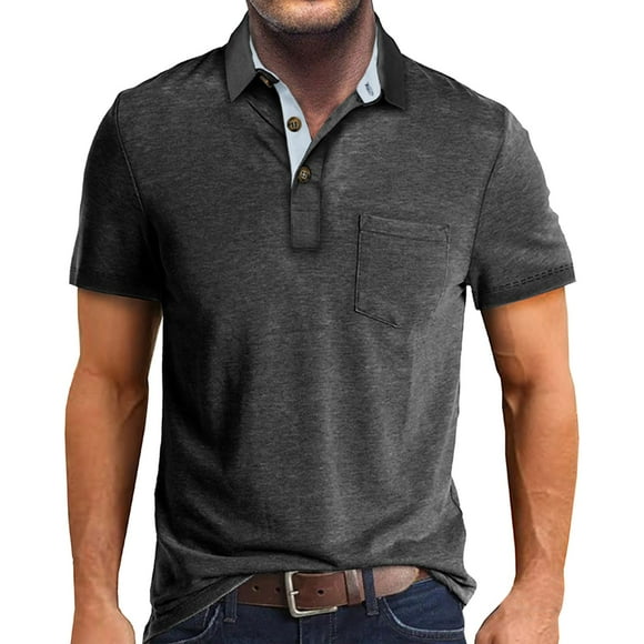 Hfolob Mens Shirts Casual Button Up Down Beach Essential Business Male Spring Solid Color Lapel Short Sleeve Striped Oversized Vacation Tees