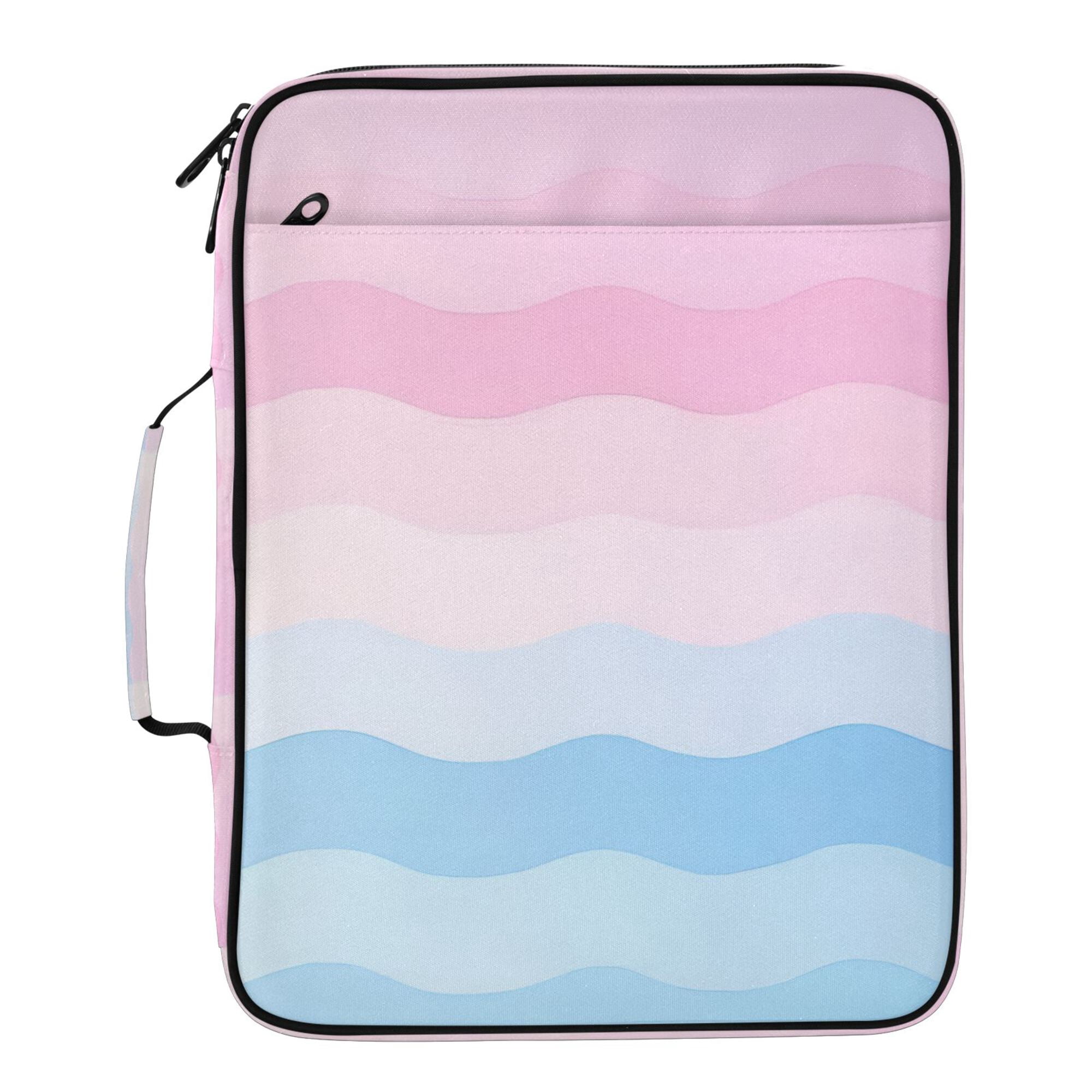 FORMRS Accordion File Folder A4 Size 7-Pocket Expanding Document Organizer Bag with 3 Ring Binder, Light Pink Stripes