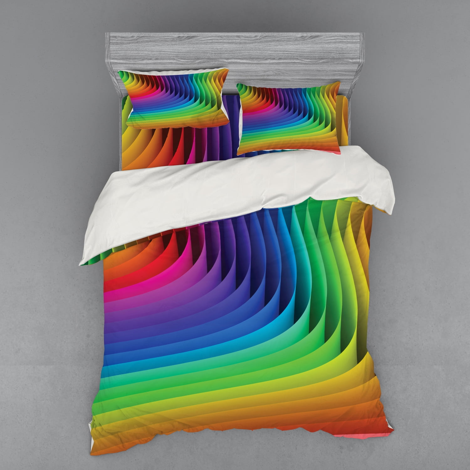 Colorful Duvet Cover Set, Psychedelic Color Wave Futuristic Style