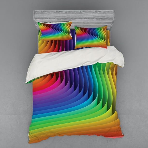 Colorful Duvet Cover Set, Psychedelic Color Wave Futuristic Style ...