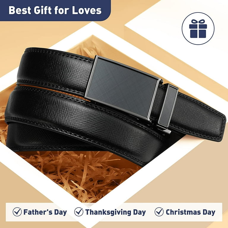 WILLIAMPOLO Leather Belt for Men, Ratchet Dress Belt for Men with Elegant  Gift Box (Black 01, 28-34 Waist Adjustable) at  Men's Clothing store