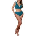 thumbnail image 2 of INSPIRAR CHIC Conjunto de Bikini de Dos Piezas para Mujeres con Volantes, Escote en V, Tiras Anchas, Leopardo, Top con Cinta Ajustable en la Espalda y Parte Inferior Triangular, Grande, Verde Azulado, 2 of 5