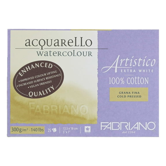 Fabriano Artistico Extra White Watercolor Block, 140 lb./300 gsm, Cold Press, 25 Sheets, 5" x 7"