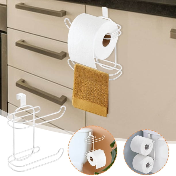 Portapapeles de papel de cocina y baño de doble capa de plancha - Organizador de almacenamiento para puertas colgantes o de pared para cocina y baño, blanco