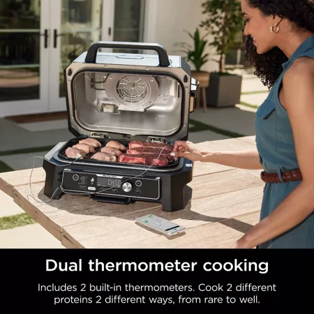 Ninja - Woodfire ProConnect Premium XL Outdoor 7-in-1 Grill & Smoker, App Enabled, Air Fryer, 2 Built-In Thermometers - Blue