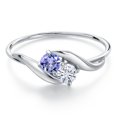 thumbnail image 3 of Gem Stone King 10K White Gold Round Blue Tanzanite and White Moissanite Ring for Women (0.34 Cttw, Round 3.5MM, Gemstone December Birthstone, Size 5), 3 of 6