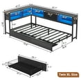thumbnail image 2 of Twin XL Corner Bed Frame with Storage Bookcase,Twin XL Daybed with Charging Station and Led Lights,Metal Platform Bed Frame with Storage Drawers Underneath for Living Room,Bedroom & Guest Room,Black, 2 of 8
